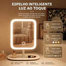 Tabletop Mirror With LED Light, Round Or Square, For Makeup, Dressing Table, Skincare, Decoration With Tray - White (round) - View 7