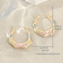 Gold Wavy Hoop Earrings With Pink And Blue Enamel Rhombus Decor, Sweet And Elegant Women's Accessory, Luxury Jewelry - Gold - View 2