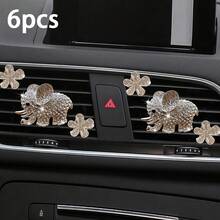 3/6pcs Set Fully Rhinestone Elephant & Pentagonal Flower Air Vent Fragrance Clip, Luxury Sparkling Rhinestone Design, Long-Lasting Fragrance To Freshen Car Interior, Stable Clip Installation, Fragrance & Decor 2-In-1 Car Accessory Set - Elephant Flower Scented Clip - View 11
