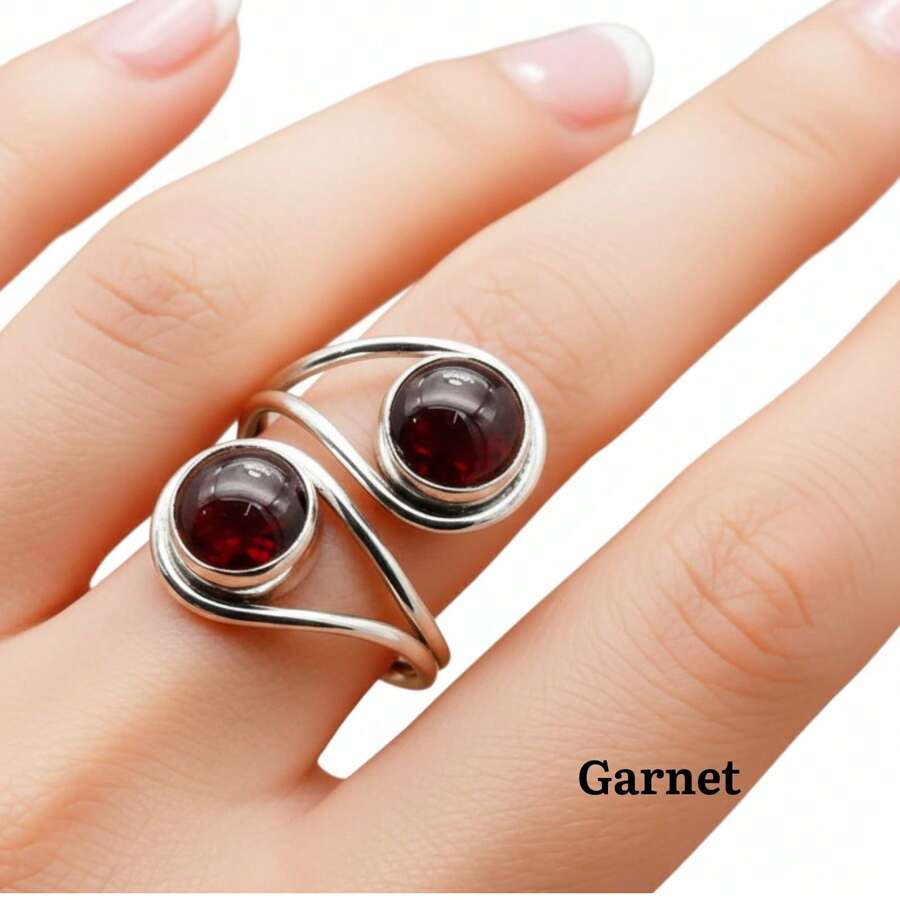 Red Garnet 925 Sterling Silver Gemstone Adjustable Ring - Red garnet - View 1