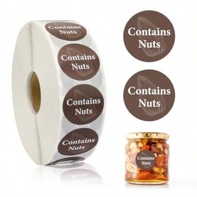 2000pcs Nut Allergen Warning Stickers For Retail Food Packing, Brown Circle Dot Labels With Tree Nut Allergy Advisory, Food Rotation Use In Restaurant Cake Shop Cookie Bakery Kitchen