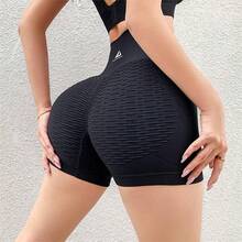 Women's Yoga Shorts Wrinkled Pants High Waist Three-Quarter Seamless Tight Elastic Peach Hip Sports Fitness Shorts - Black - View 1