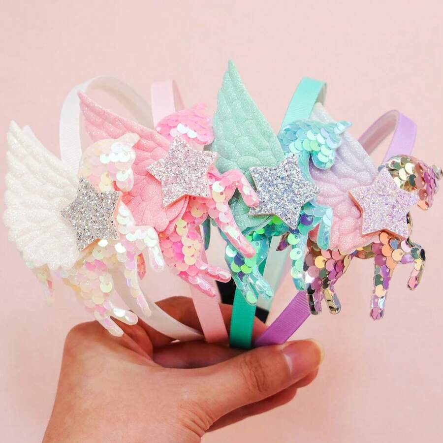 Diademas de unicornio a la moda para niñas, diademas de unicornio con lentejuelas y alas bonitas, aros para el pelo para niños, accesorios para el cabello para niñas - 1 - Ver 1