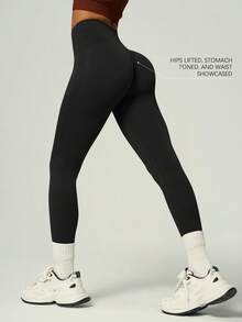 Quần legging cạp cao nâng mông không đường may, thích hợp cho mùa xuân hè. - màu đen - Xem 5