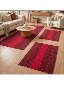 Kitchen Mat And Runner Set With 3 Pieces, Various Colors, Plain And Striped - Dark Red - View 1