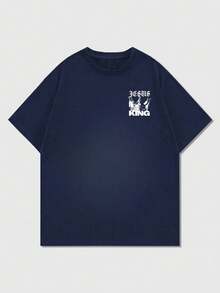 Zrgoth K-GLORY Men's Casual Versatile Minimalist Dark Portrait Graphic Print Short Sleeve T-Shirt - Navy Blue - View 4
