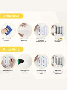 1pc Wall-Mounted Bathroom Soap Dispenser, Can Hold Shower Gel, Shampoo And Conditioner - Suitable For Hand Washing, Showering And Hair Care - With Pump Head Bottle And Soap Dispenser Tray, Hotel Style Drill-Free Wall-Mounted 3 PiecesSoap Dispenser Set, Suitable For Bathroom, Kitchen, Supermarket, Hotel And Restaurant. - 彩色 - 查看 11