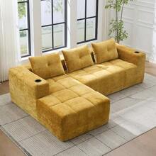 258 Cm Wide, Fully Folded L-Shaped Sofa With Three Cushions – A Classic, Minimalist And Comfortable Sofa, Perfect For Small Living Rooms And Apartments. - 黃色 - 查看 7