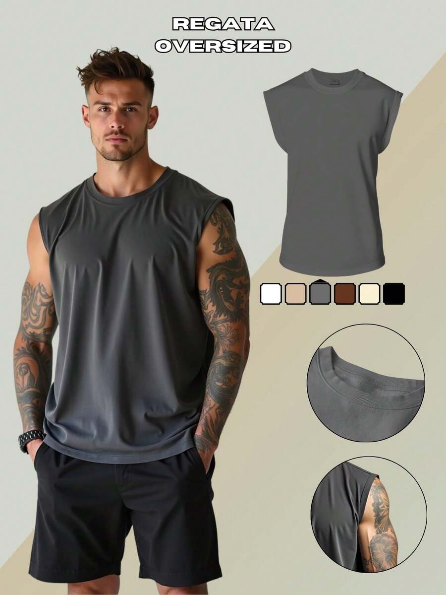 Men's Tank Top, Bodybuilder Style, 100% Premium Cotton, Sleeveless, Bodybuilder Style, Workout/Gym - Dark Grey - View 1