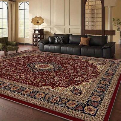 Red Floral Pattern Oriental Design Area Rug Washable Rug Vintage Traditional Floor Cover Foldable Thin Retro Accent Indoor Non Slip Carpet Print Mat Bedroom Living Room Bathroom Home Decor Large Carpets Dining Room Rug Kitchen Rugs For Entryway