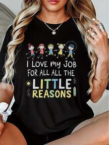 Tamaño más, me encanta mi trabajo camiseta gráfica 100% algodón 180g cuello de tripulación casual camiseta de manga corta para las mujeres primavera verano trabajo humor camiseta - Negro - Ver 2