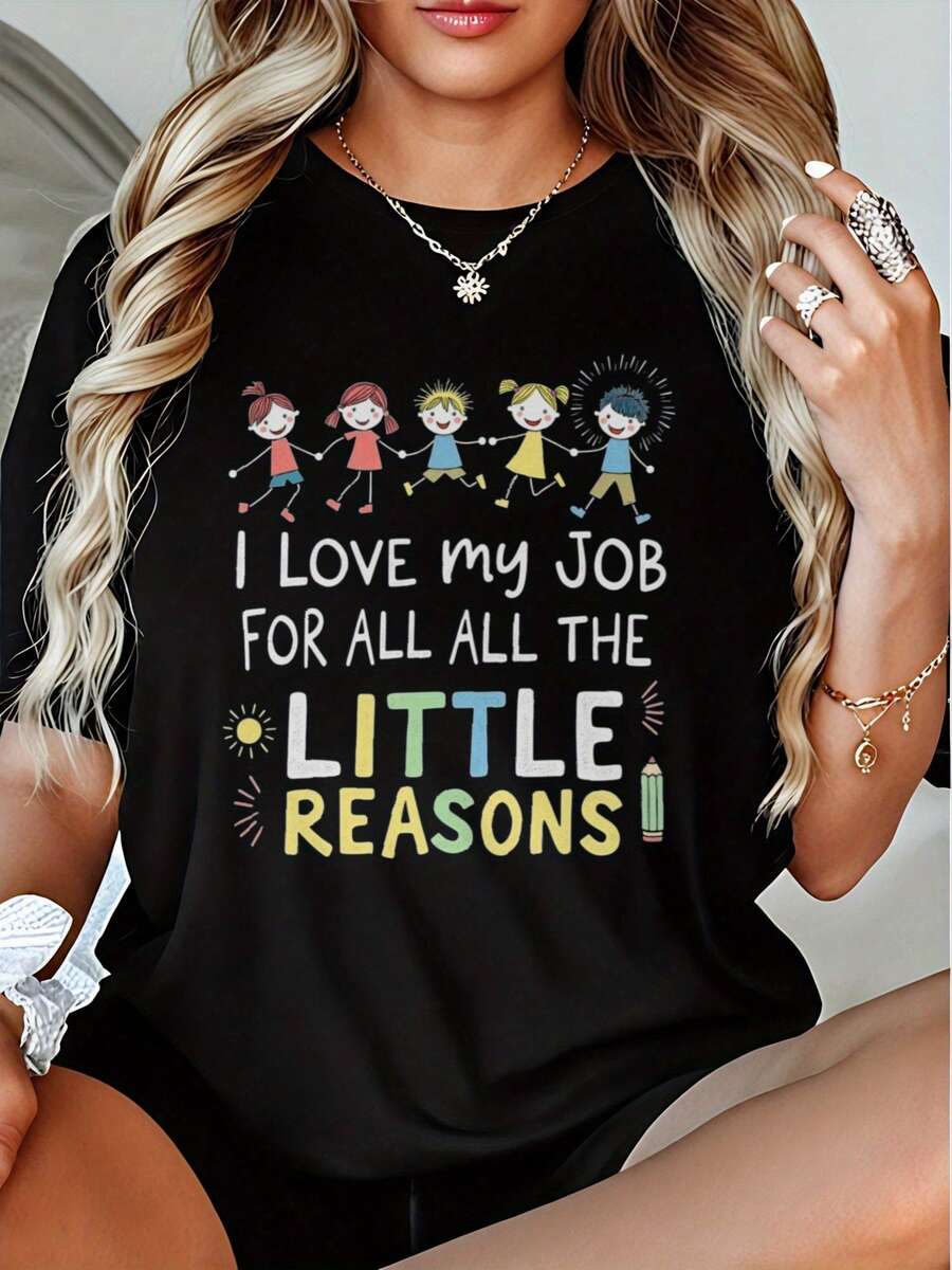 Tamaño más, me encanta mi trabajo camiseta gráfica 100% algodón 180g cuello de tripulación casual camiseta de manga corta para las mujeres primavera verano trabajo humor camiseta