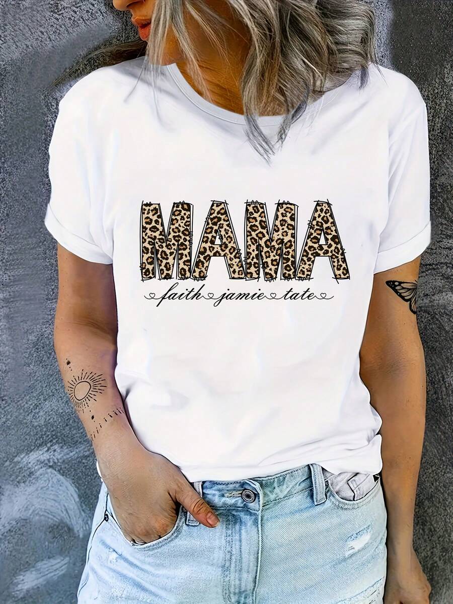 MAMA Carta Imprimir suelta camiseta cómoda, lindo uso de casa, ropa deportiva al aire libre, camiseta del partido de trabajo, camiseta, estilo de desarrollo