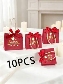10pcs/Set Handled Thank You Gift Bags, 5.5 X 2.4 X 4.7 Inches, Gold Foil Thank You Small Paper Bags For Party, Gift, Christmas, Wedding, Birthday (Pink) - View 24