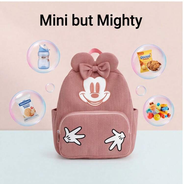 1 chiếc ba lô nhẹ màu hồng hình chuột Mickey dễ thương, được cấp phép chính thức bởi Disney. - Màu be - Xem 10