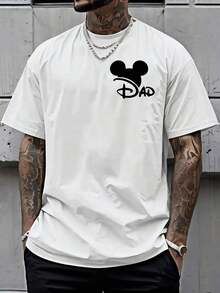 Disney License T Shirts, Men's Oversized Casual Crew Neck Disney Mickey Mouse Dad Silhouette Minimalist Cartoon Print Short Sleeve T-Shirt, Father's Day Retro Graphic Tee For Summer Daily Wear,Men Clothes,Summer Clothes,White Shirt,Father's Day Clothing,Vintage T Shirts,Graphic T Shirts,100 Percent Cotton,Graphic Tee,Graphic Tees,Funny Graphic Tees,, Gifts For Family And Friends - White - View 1