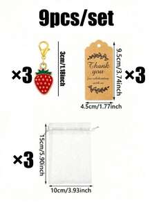 Conjunto de Chaveiro de Morango, Inclui Chaveiro de Morango Feito à Mão, Cartão de Agradecimento e 5 Sacos de Organza. O Chaveiro é Feito à Mão no Design de Morango Vermelho e Branco. Ideal para Presentes de Dama de Honra, Presentes de Convidados, Festas de Aniversário, Chás de Bebê, Festas do Dia das Mães, Festas de Noivado, Festas de Despedida de Solteira e Comemorações de Formatura, Acessório Portátil Fofo, Decoração de Morango e Cereja, Estilo Y2K - multicolorido - Visão 16