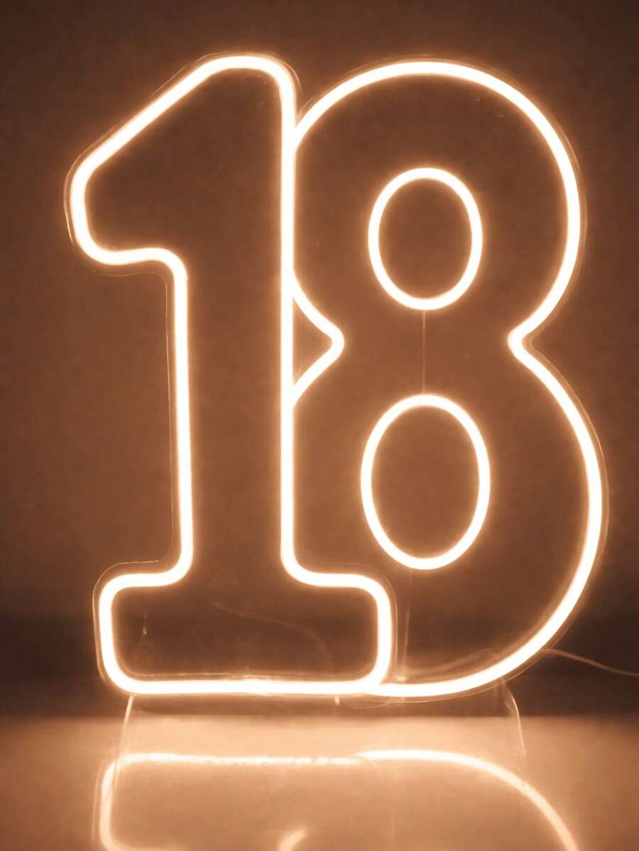 Números 18 Led Neon Branco Quente ou Frio Festa 50x25cm - Amarelo - Visão 1
