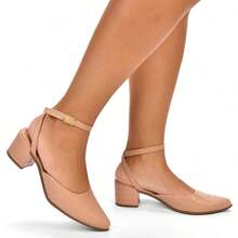 Salto Scarpin Bico Fino Feminino  Elegante    Fivela - Bege - Visão 4