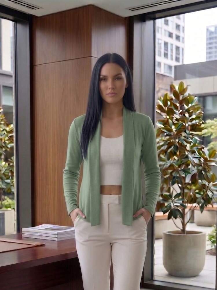 Women's Long-Sleeved Open Cardigan - Versatile, Stylish, In Viscose/Lycra Knit. Ideal For Casual And Work Looks. - Màu xanh Bạc hà - Xem 1