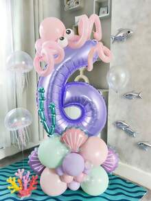 24件組海洋生日氣球套裝，包含32英吋藍色數字1-9、迷你海洋動物氣球、藍色乳膠氣球，適合水下主題生日派對、男孩生日、海洋動物氣球、泳池海灘派對 - 彩色 - 查看 3