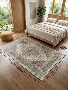 1 pieza Alfombra de área de gran tamaño con estilo bohemio en color verde, diseño fresco de primavera/verano, textura suave y cómoda, fácil de cuidar, base antideslizante, adecuada para sala de estar, dormitorio, cocina, comedor, entrada, oficina y decoración del hogar - Verde - Ver 12