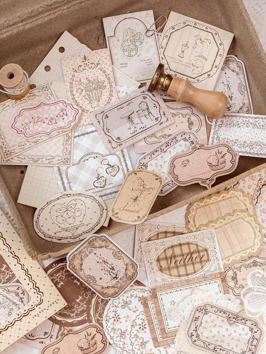 40 pièces/paquet Autocollants de bordure mignons, autocollants décoratifs vintage et créatifs, matériaux d'artisanat de décoration DIY, cadeau de vacances, fournitures scolaires personnalisées pour scrapbooking - 2. Motif à carreaux en fourrure de lapin - Voir 1