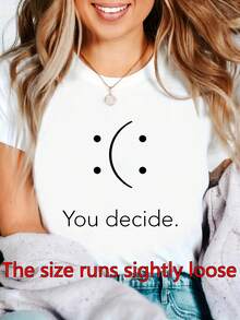 - Women's Graphic Tee - White Crew Neck Tee With Bold Black Text, Comfortable Casual Tee For Women, Ideal For Spring And Summer - Promoting Confidence And Empowerment - 白色 - 查看 1