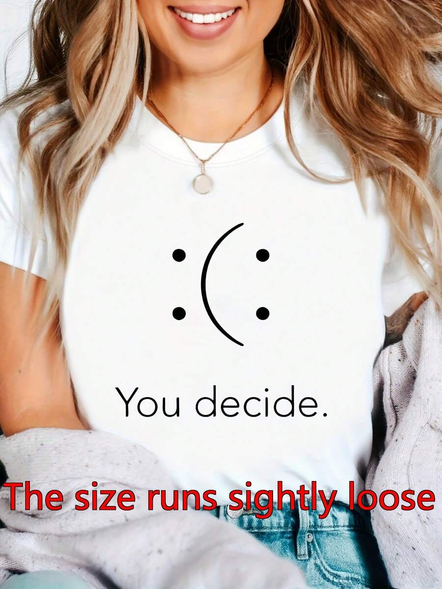 - Women's Graphic Tee - White Crew Neck Tee With Bold Black Text, Comfortable Casual Tee For Women, Ideal For Spring And Summer - Promoting Confidence And Empowerment - 白色 - 查看 1