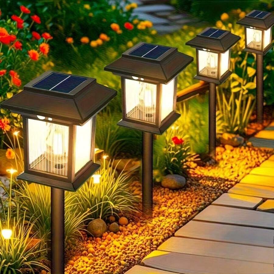 [Super Bright Solar Path Lights] Super Bright 12 Pack Outdoor Solar Path Lights - 20-120 Lumens, Large Solar Garden Lights For Yard, Walkway, Landscape Lighting,100mah.