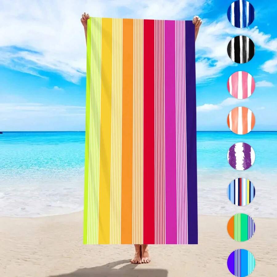 1 toalla de playa grande a rayas coloridas de moda, toalla de playa de natación absorbente de secado rápido, disponible en varios colores - ST360 - Ver 1