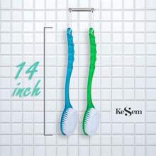 Back Scrubber Shower Brush For Bath Use, Plastic Handle With Soft Bristles, Blue Color, 14-Inch Long Handle For Full-Body Exfoliation - Xanh lam Xanh lục - Xem 3