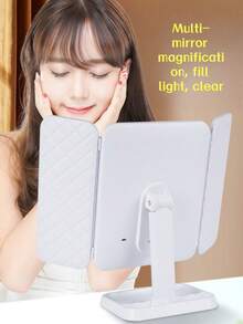 7X/5X/1X Miroir de maquillage grossissant avec lumières, miroir de maquillage LED à 3 volets avec 3 couleurs d'éclairage et luminosité réglable, rotation à 360° et conception amovible, idéal pour un cadeau de voyage - Trois plis - Voir 3