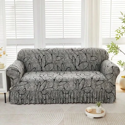 1pc Ruffled Stretch Sofa Cover, All Season Universal Sofa Slipcover, One-Piece Pleated Sofa Protector, Suitable For 1/2/3/4 Seater Sofa, Home Decor