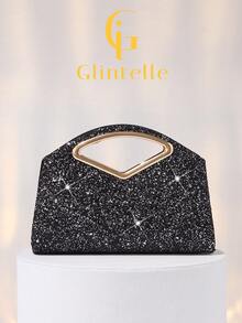 Glintelle 女士时尚闪亮水晶水钻晚宴手拿包，璀璨奢华高端亮片正式礼服手提包，适合晚宴、派对、生日聚会，可搭配正式礼服，也可作为生日礼物或新娘手拿包。 - 黑色 - 查看 10