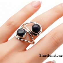Blue Sunstone 925 Sterling Silver Gemstone Adjustable Ring - Blue Sunstone - View 1