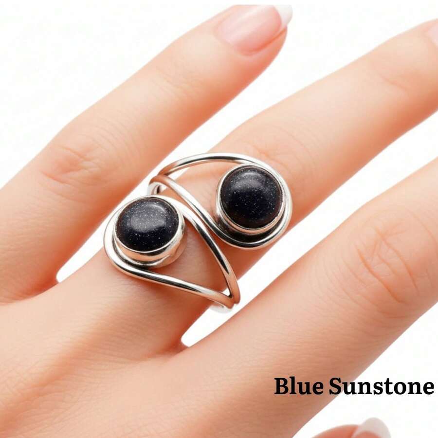 Blue Sunstone 925 Sterling Silver Gemstone Adjustable Ring - Blue Sunstone - View 1