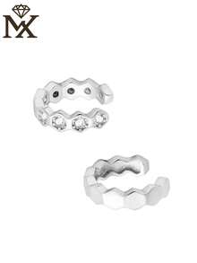 SYMFNY 1 Đôi khuyên tai kẹp không cần xỏ lỗ bằng bạc Sterling 925, họa tiết hình thoi, đính đá Cubic Zirconia, kiểu dáng thời trang tối giản, quà tặng cho phụ nữ. - Bạc - Xem 2