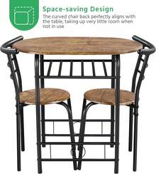 Modern 3 Piece Dining Table Chairs Set For Small Space Kitchen Breakfast Nook With Steel Legs Storage White Compact Dining Furniture - Brown - View 7