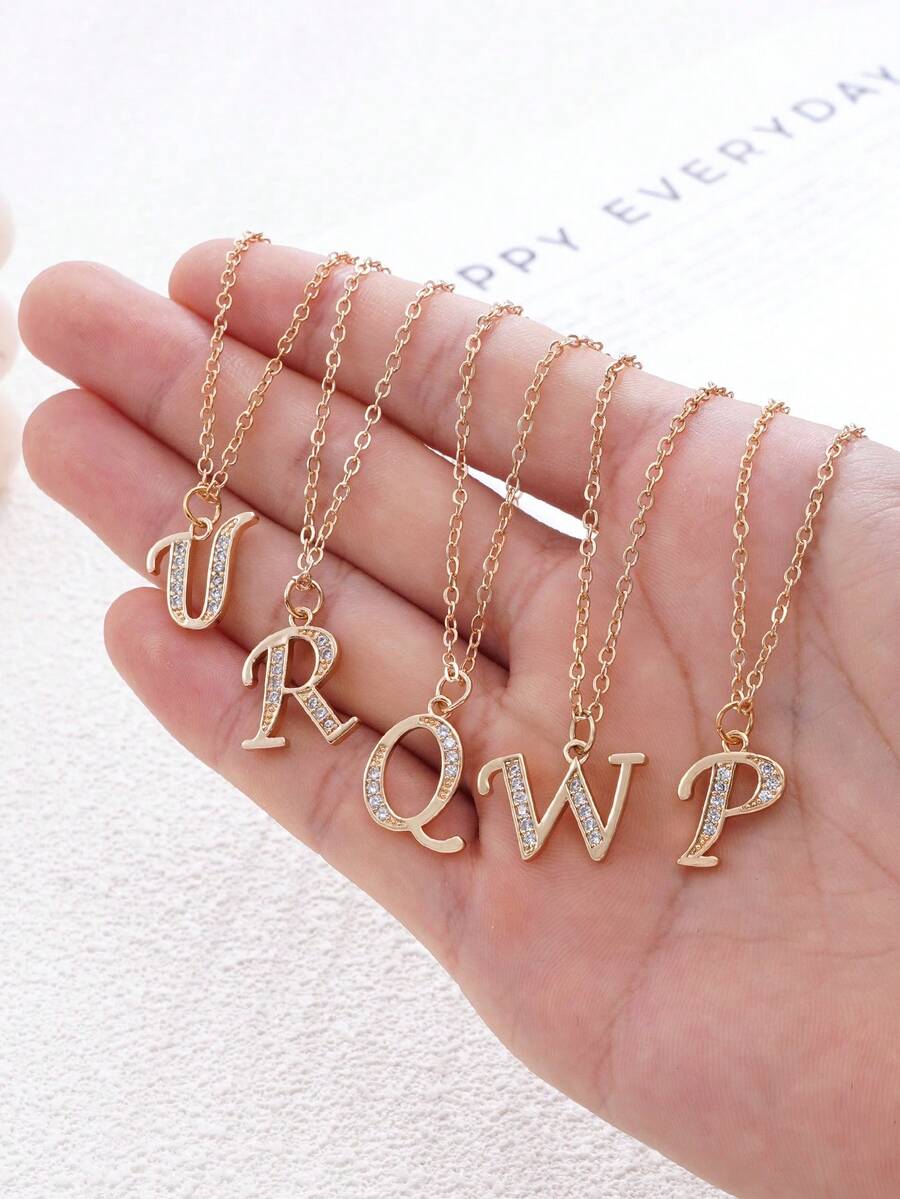 1 chiếc dây chuyền mặt chữ cái tối giản bằng đồng đính đá, 26 chữ cái, món quà thanh lịch cho sinh nhật, ngày Valentine. - Nhiều màu - Xem 1