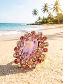 1pc Fashionable Oval Crystal Rhinestone Open Ring - 11297 Oval Large Glass - View 11