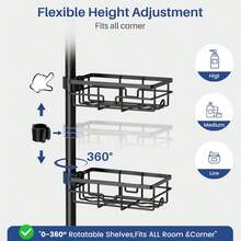 FEELSO Corner Shower Caddy Tension Pole, Adjustable 30-120 Inch Bathroom Organizer Storage, Rustproof 6-Tier Shower Corner Shelves, Towel Rack, Toothbrush Holder, Soap Dish Organizers - 黑色 - 查看 2