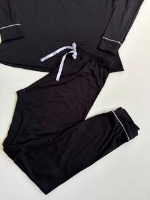 Women's Winter Pajamas, Warm Sleepwear For Winter, Black Color, Lingerie Set, Comfortable Women's Winter Pajamas, Baby Doll Pants, Winter Sweater, Nightwear Line - màu đen - Xem 5