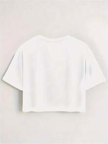Camiseta corta ajustada para mujer talla extra verano, cuello redondo con estampado de gesto de mano estilo LA hip hop, diseño sencillo y moderno, ropa súper chida ideal para salir a pasear y lucir un look juvenil a la moda XDTG - Blanco - Ver 2