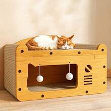 Double-Layer Cat Scratching Board With Hanging Ball Toy, Multi-Functional Cat House With Sleeping Area And Activity Area, Suitable For Multiple Cats And Kittens - 51x24x28cm / 20x9.5x11inch - View 7