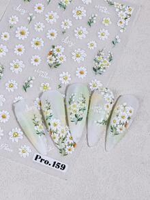 2片装5D向日葵美甲贴纸，5D立体浮雕自粘黄色雏菊蝴蝶结图案美甲贴花，夏季DIY美甲装饰 - 彩色 - 查看 9