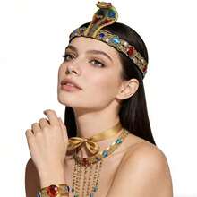 2pcs Gold Rhinestone Snake Head Cleopatra Costume Accessories Set, Snake Head Hairpiece + Beaded Headband, Suitable For Carnival Party Performance - Multicolor - View 3