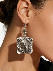 1 Pair Fashionable Creative Foil Texture Versatile Elegant Dangle Earrings, Suitable For Daily Wear And Parties - Silver - View 4