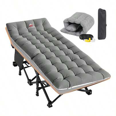 Catre Plegable para Camping con Colchón, Medidas 187x67 cm Color Negro