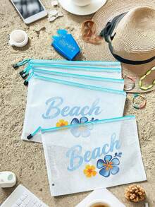 A4 Size Fashionable Waterproof PVC Beach Bag With "Beach" Letter Pattern, Transparent Cosmetic Bag, Toiletry Bag, Nylon Zipper - Suitable For Swimming, Diving, Summer Vacation, Lightweight, Beach Essential, Travel/Back To School Essential, Vacation Companion - Multicolor - View 8